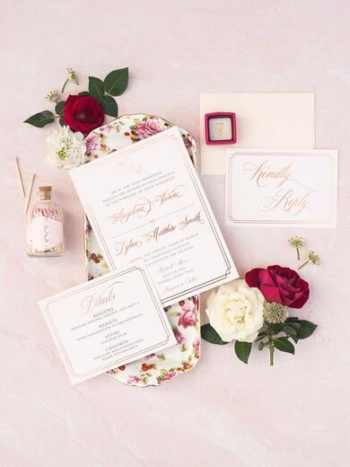 Formal and Elegant, Rose Gold Luxury Foil Stamp Invitation with Formal Script, RSVP and Envelope
