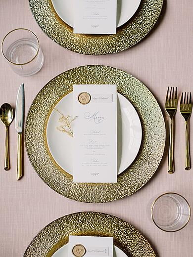 Classic Wedding Menu with Blush Place Card and Gold Wax Seal