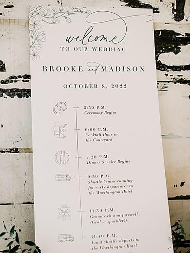 Wedding Welcome Itinerary Sign with Icons and Schedule of Events