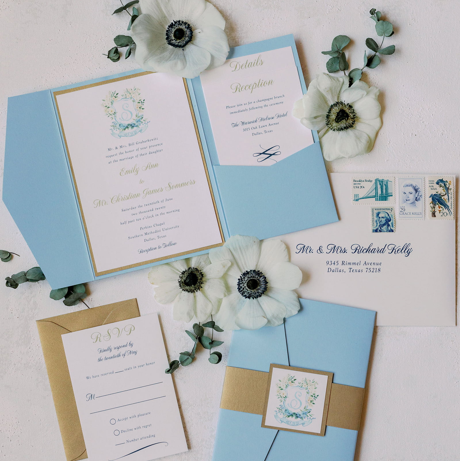 Hannah's Luxury Blind Letterpress Ski Resort Pocket Wedding Invitation