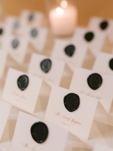 Classic, Tented Escort Cards with Navy Blue Wax Seal