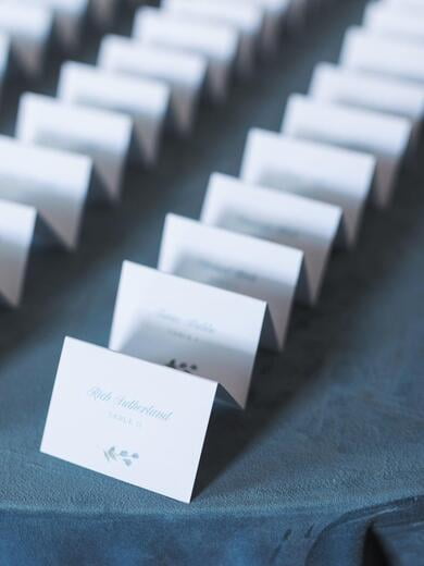Folding Escort Cards with Shades of Blue and Ivory Water Color Floral