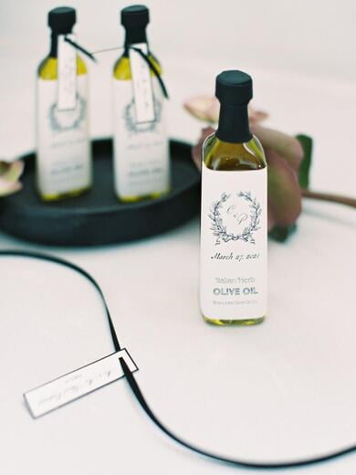 Monogrammed Olive Oil Bottle Escort Cards