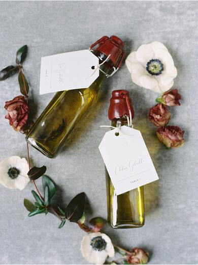 Olive Oil Bottles with Escort Cards