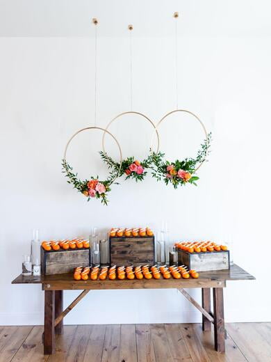 Pennant Tag Escort Card Display on Oranges