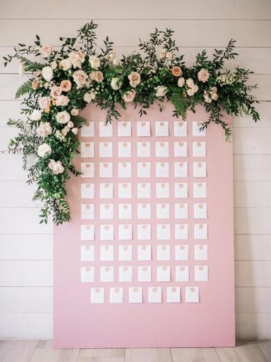 Vellum Overlay Wedding Escort Cards Cards with in Blush Pink Delicate Calligraphy Script and Wax Seal with Guest Name