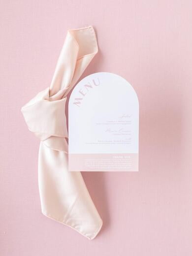 Arched, Modern Wedding Menu in Blush Pink