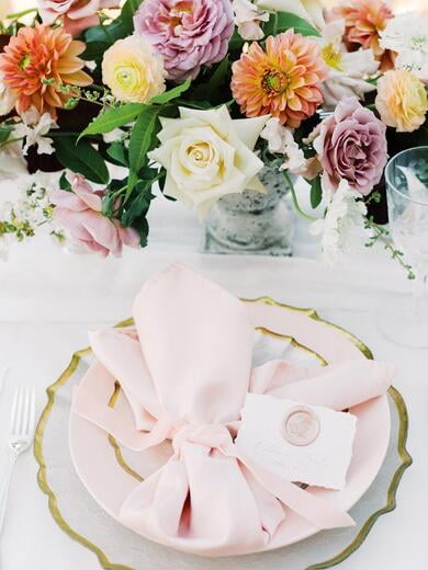 Pale Pink Place Cards with Rose Gold Wax Seal