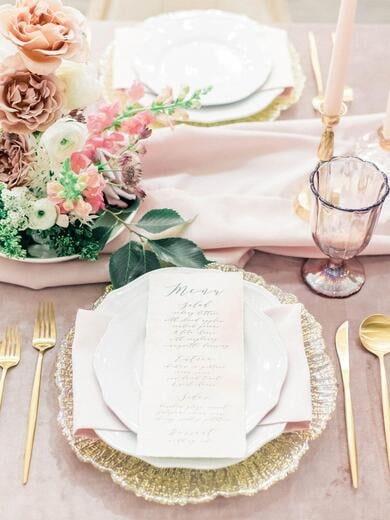 Grey, Blush and Ivory Deckled Edge Calligraphy Modern Wedding Menu with Torn Edges