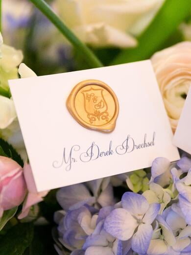 Monogram Wedding Crest Place Card with Wax Seal