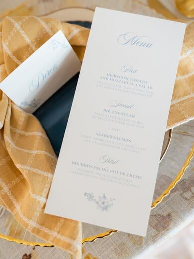 Pale Blue Floral Wedding Menu