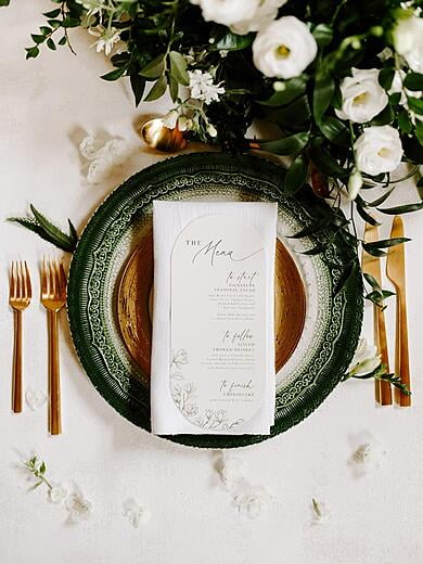 Pill Shaped Wedding Menu in Green with Magnolias