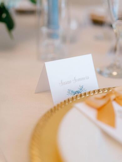 Place Card with Blue Water Color Florals
