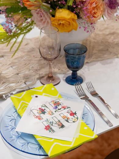 Vellum Menu with Vintage, Colorful Botanicals