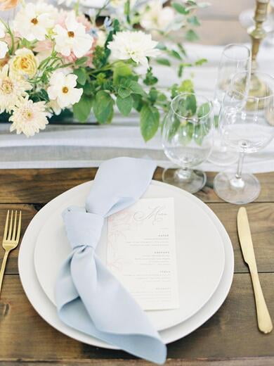 Wedding Menu Featuring Blush Floral Roses with Grey Calligraphy Script