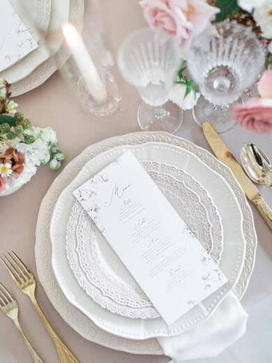 Wedding Menu with Soft Florals in Mauve and Grey
