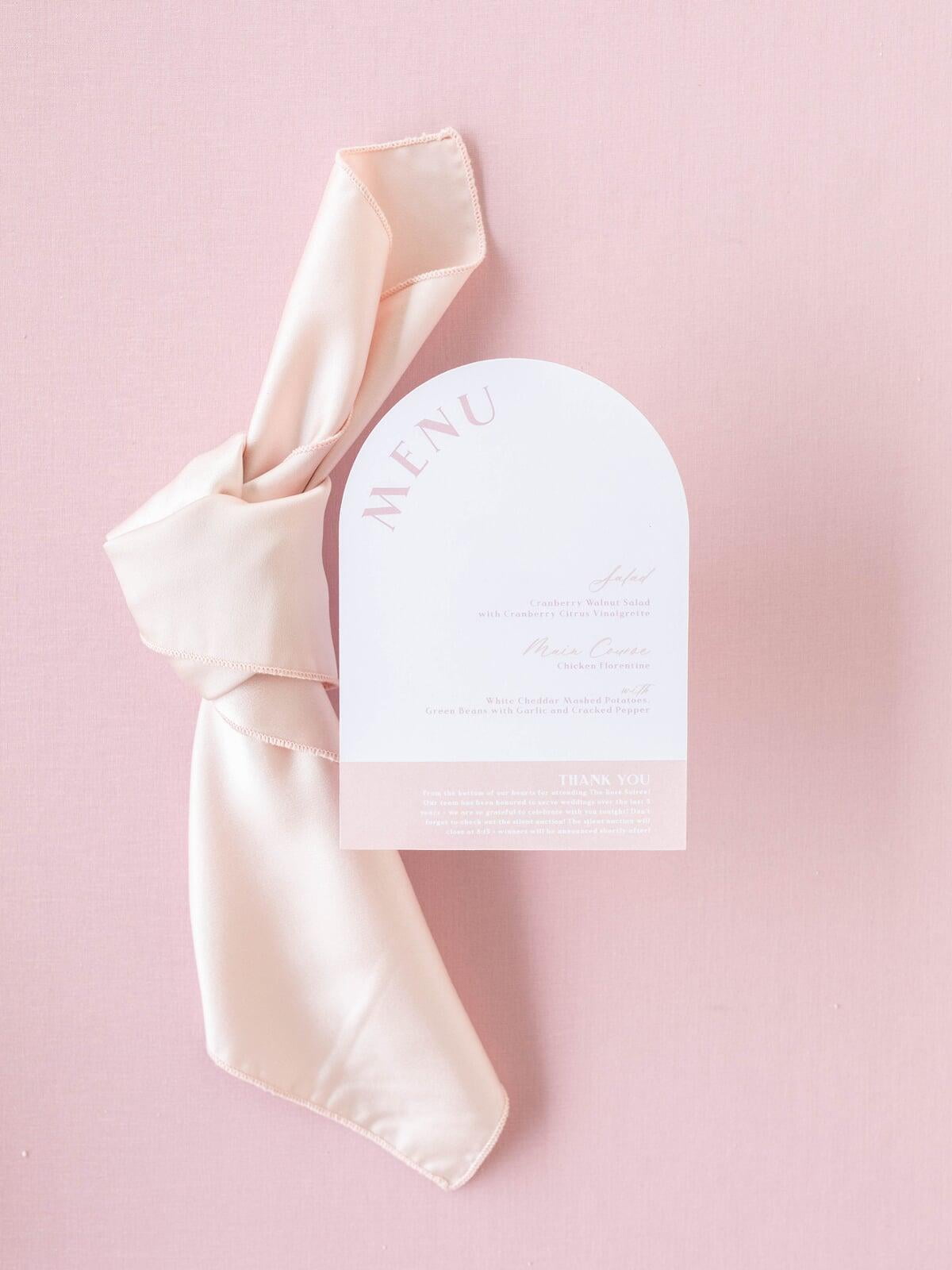 Arched, Modern Wedding Menu in Blush Pink