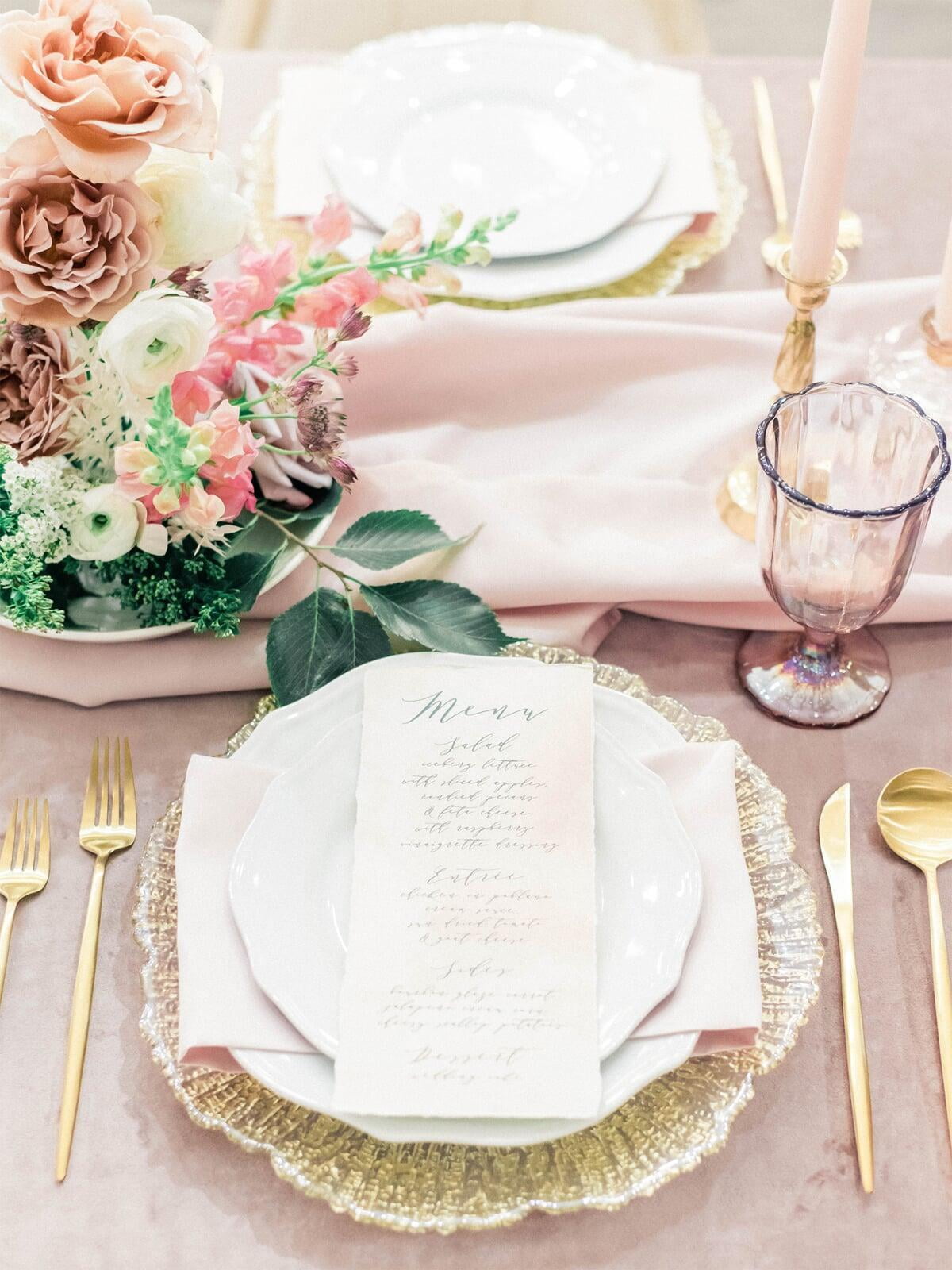 Grey, Blush and Ivory Deckled Edge Calligraphy Modern Wedding Menu with Torn Edges