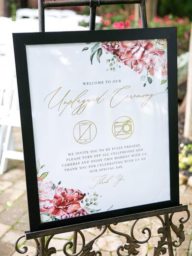 Blush Floral Welcome & Unplugged Ceremony Sign