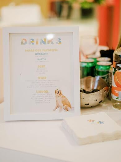 Brightly Colored Monogram Bar Sign with Custom Dog Illustration