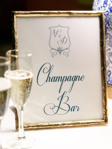 Champagne Bar Sign with Monogram Crest in Navy