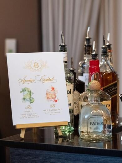 Custom Monogram Crest in Gold and Water Color Signature Drink Illustrations
