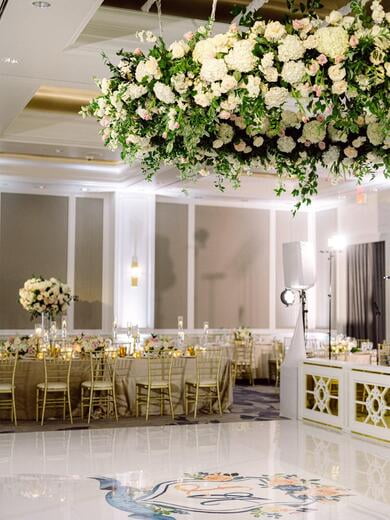 Custom Water Color Wedding Monogram on Dance Floor at Hotel Crescent in Dallas