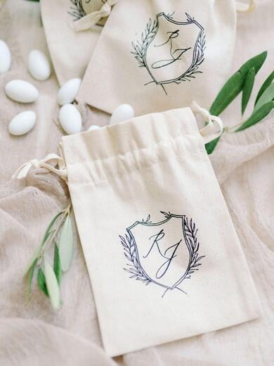 Line Drawn Crest Monogram Wedding Favor Bag