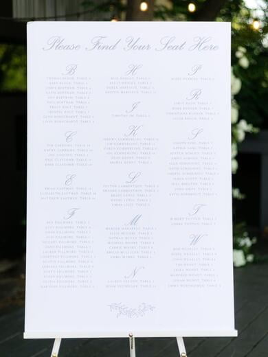 Pale Blue Wedding Escort Sign with Delicate Greenery