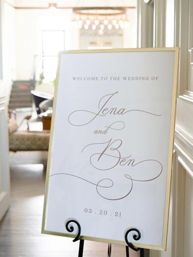Simple Calligraphy Style Welcome Sign in Dusty Rose and White