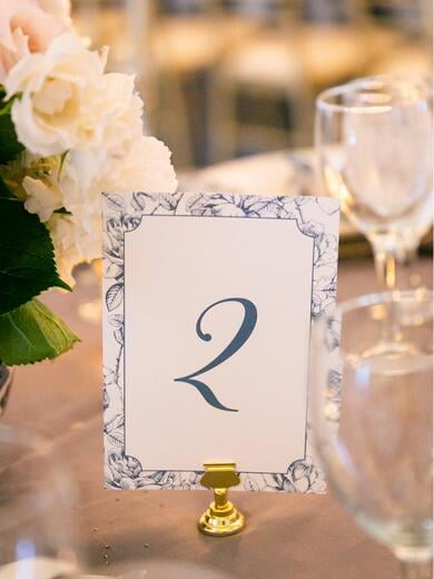 Vintage Floral Frame Wedding Table Number in Navy