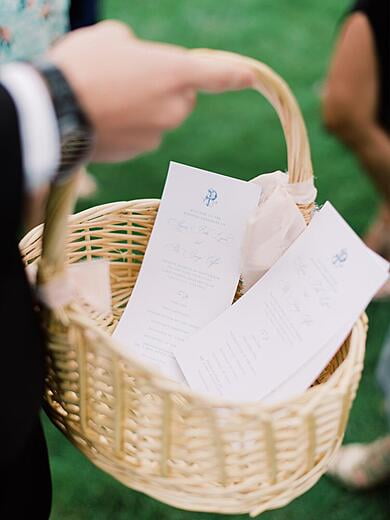 Water Color Monogrammed Wedding Program in Blue and White