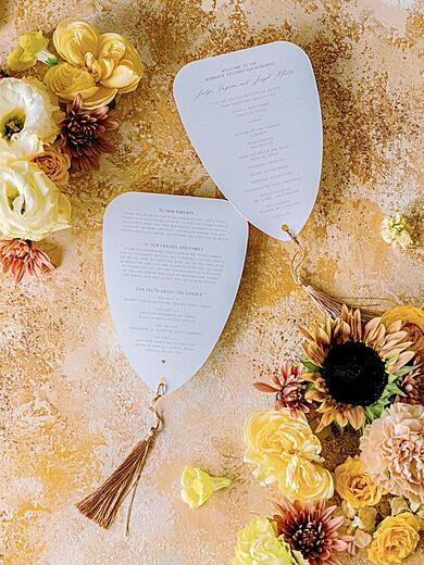 Wedding Program Fans with Tassels in Gold