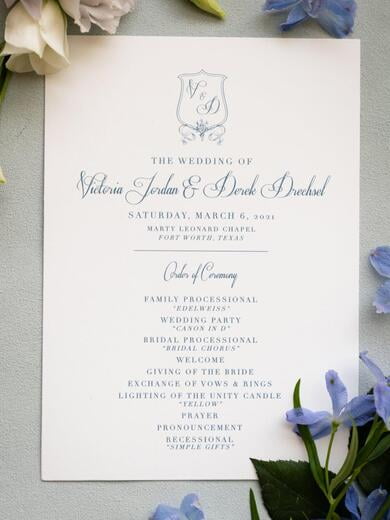 Wedding Program with Monogram Crest in Navy