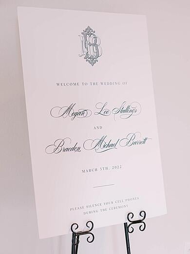 Wedding Welcome Sign with Traditional Monogram in Navy