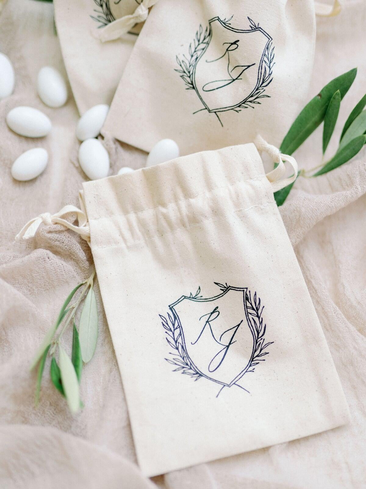 Line Drawn Crest Monogram Wedding Favor Bag