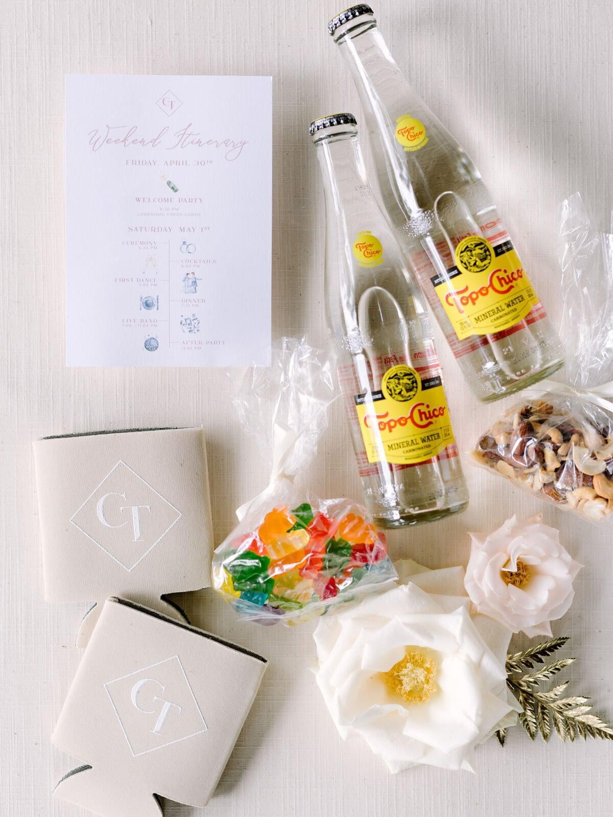 Wedding Weekend Welcome Itinerary with Custom Water Color Graphics